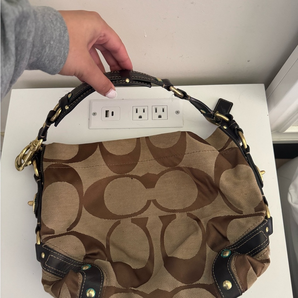 Vintage Coach Brown and Black Shoulder Bag with Signature Monogram
